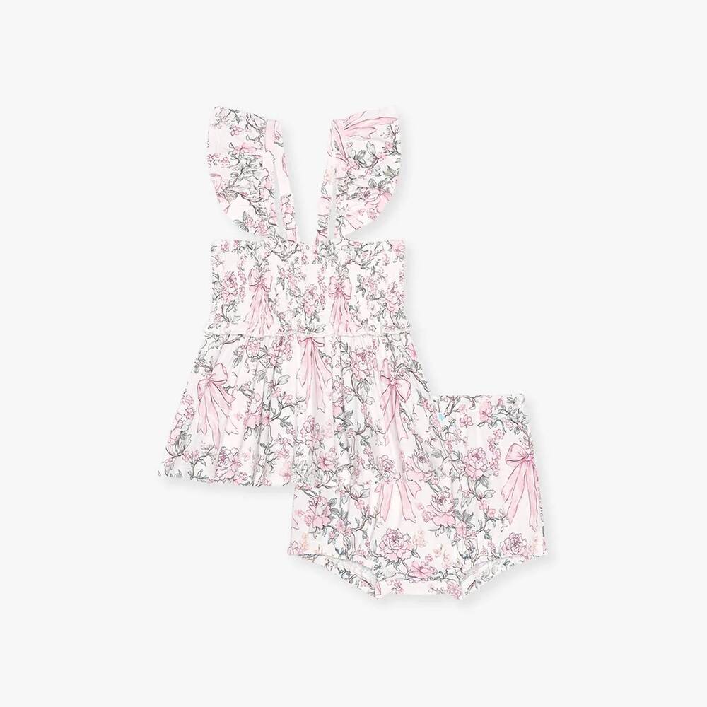NEW POSH PEANUT girls' irene smocked babydoll bummie set in rose pink